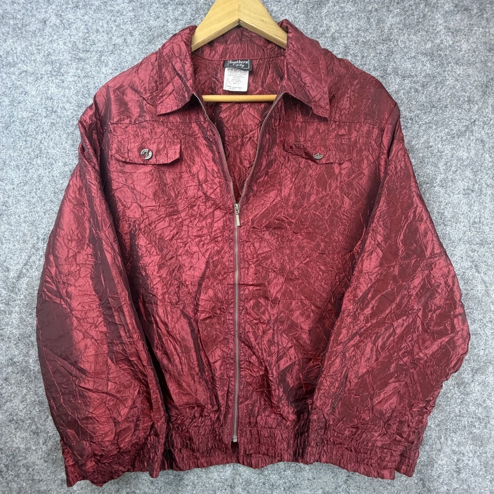 Vintage Southern Lady Jacket Womens 18 Red Shiny Metallic Y2K Club Cybercore